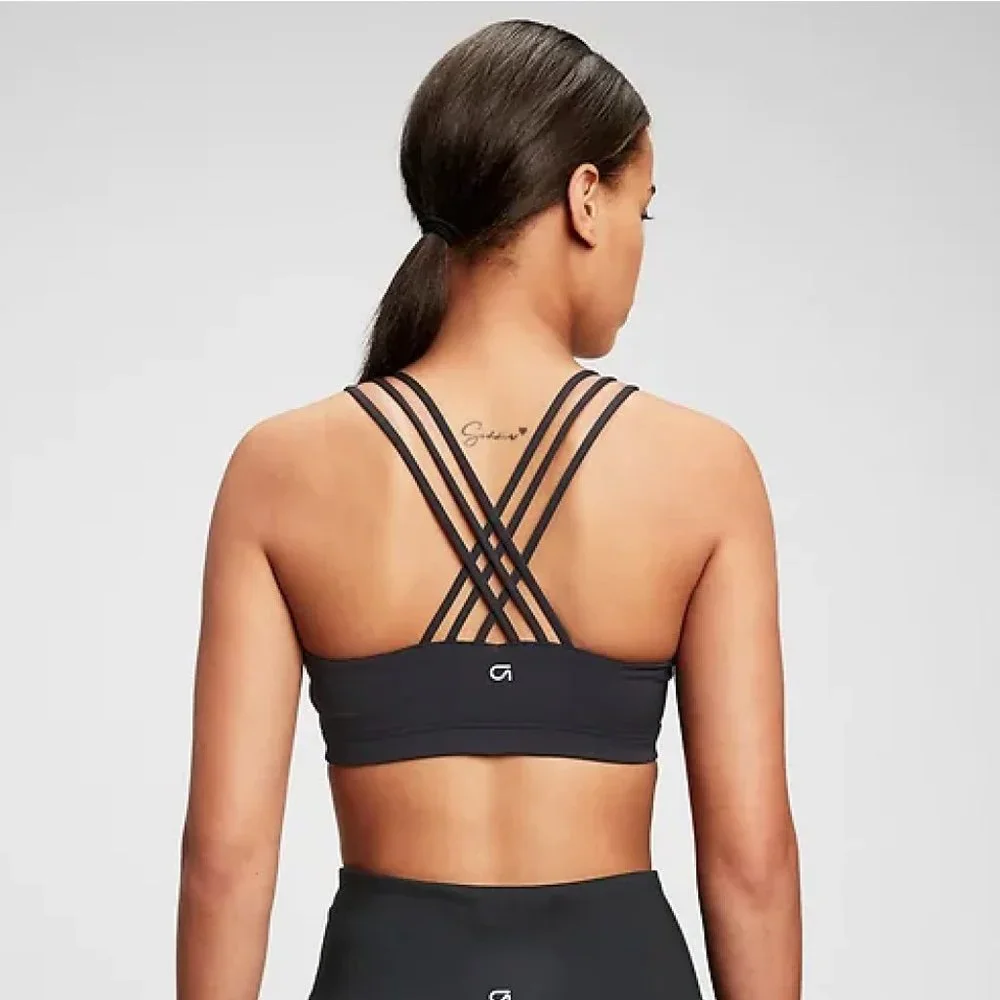 GapFit Eclipse Medium Support Strappy Sports Bra in Gray Camo NWT - Picture 4 of 4